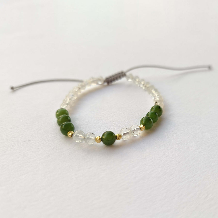 Moonstone & Jade Shamballa Bracelet with 18K Gold
