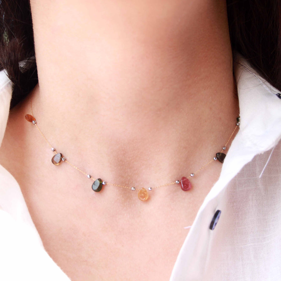 Gemstone charm necklace | Warm color gemstones | Tourmaline jewelry | 