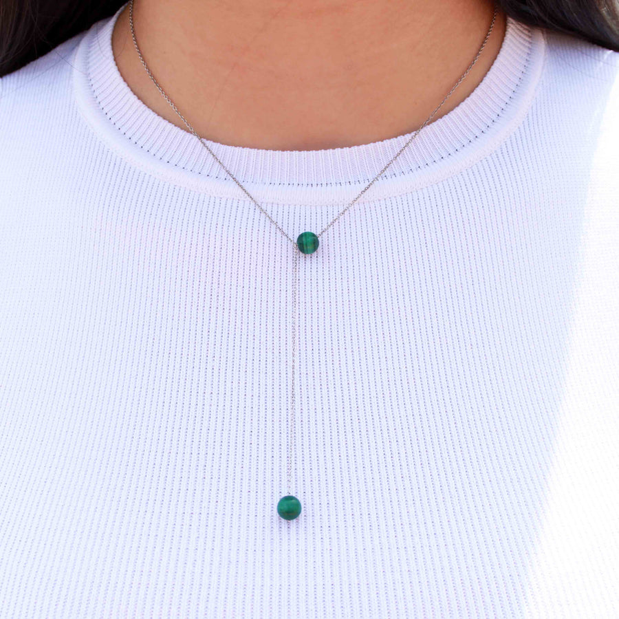 Malachite Silver Lariat Necklace