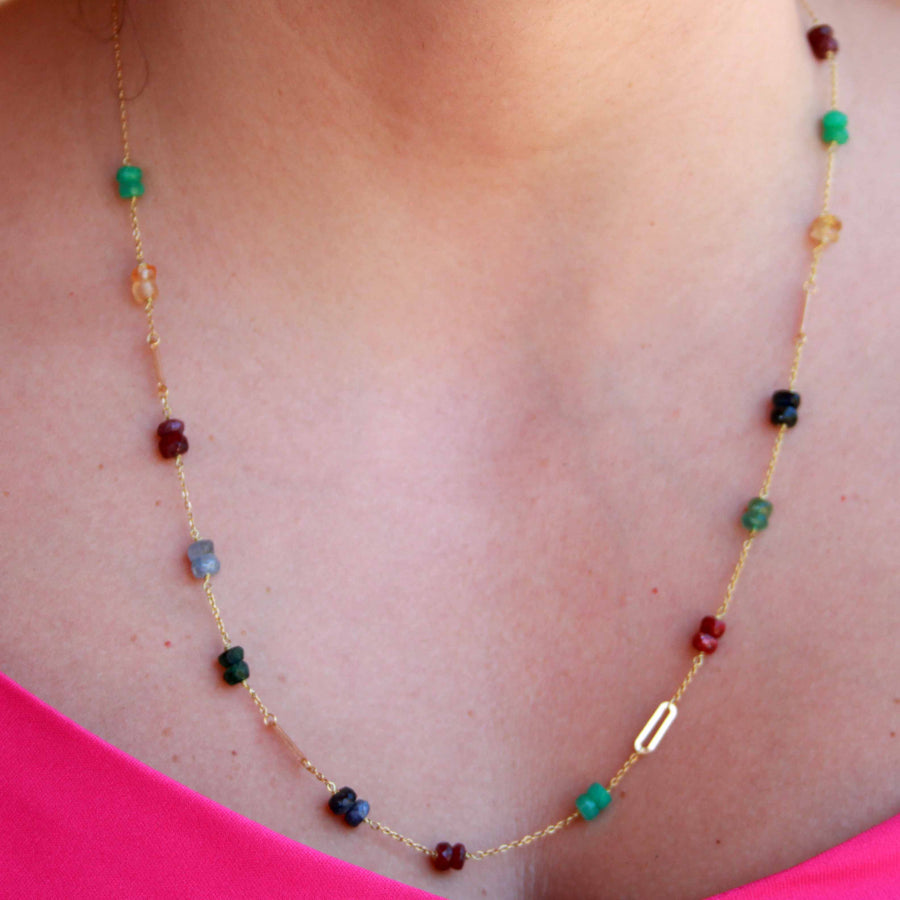 multi gemstone necklace | 18K Gold Necklace | multi birthstone necklace