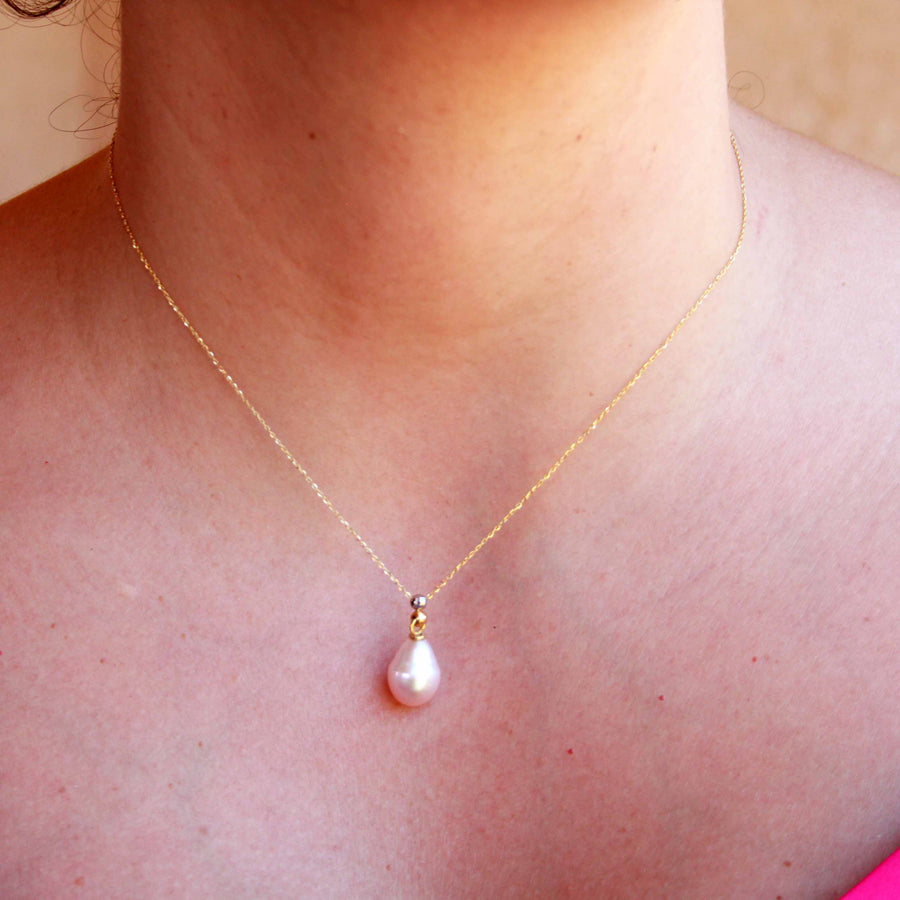Teardrop Pearl Pendant Necklace - 18K Gold