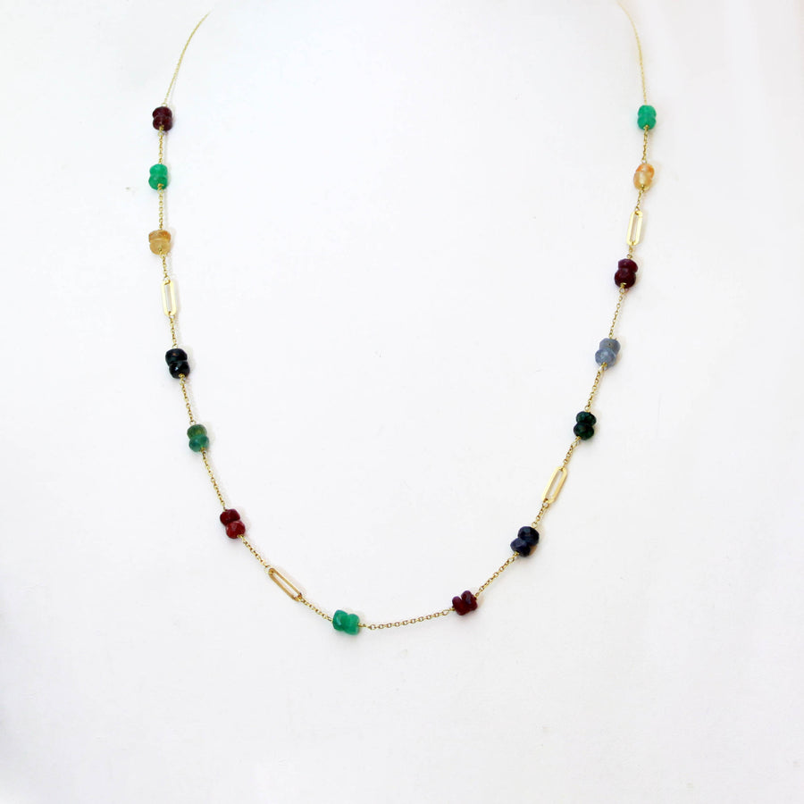 mixed gemstone necklace | Precious gemstone bead necklace | Emerald ruby sapphire necklace  | Handcrafted multigem jewelry | Vibrant gemstone beads | Luxury gold chain necklace