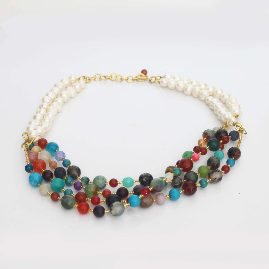 Rainbow Beads & Pearls Necklace