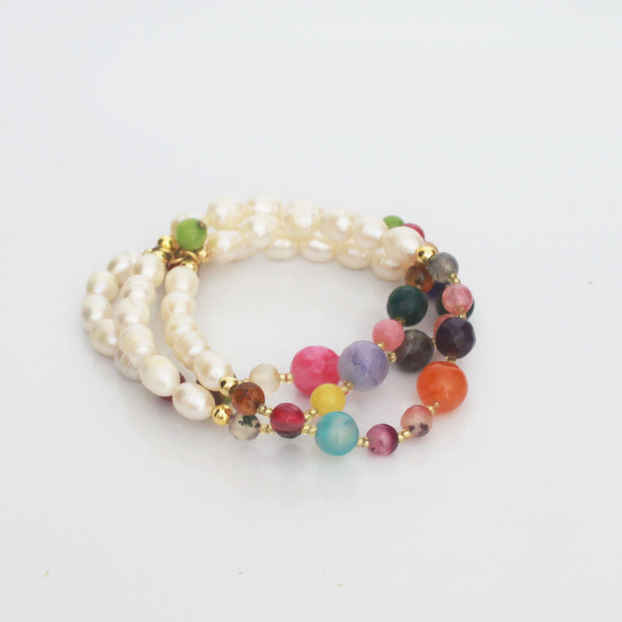 Rainbow Beads & Pearls Bracelet