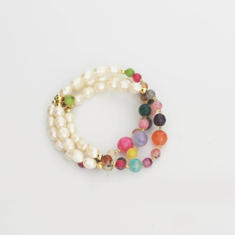 Rainbow Beads & Pearls Bracelet