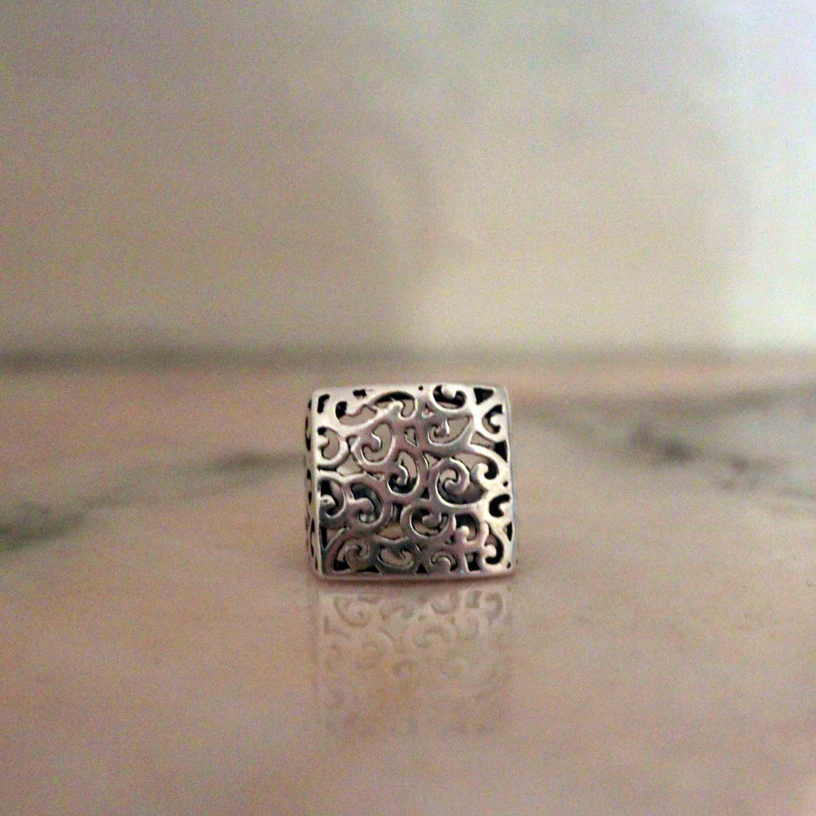 Vine-Engraved Chunky Silver Statement Ring