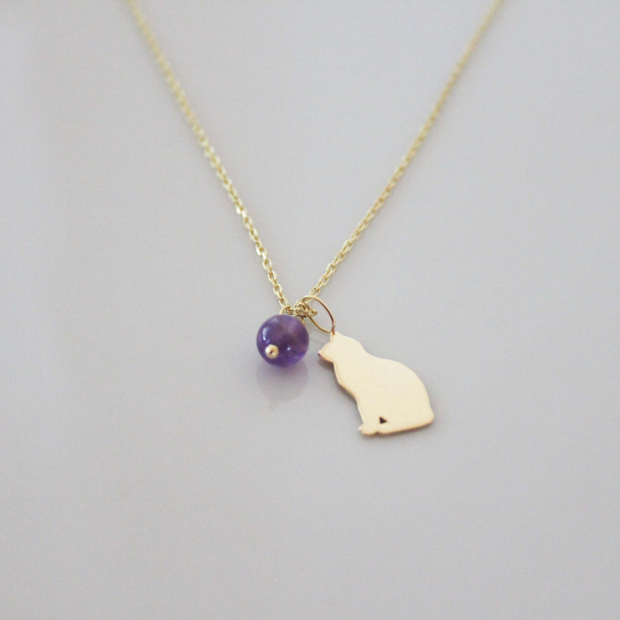 cat necklace with amethyst stone pendant