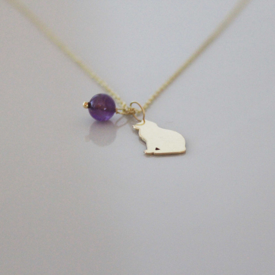 Cat Pendant Necklace with Amethyst - 18K Gold