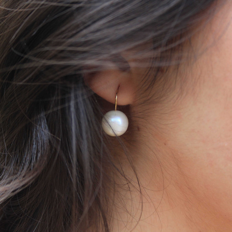White Pearl Hook Earring 18K Gold