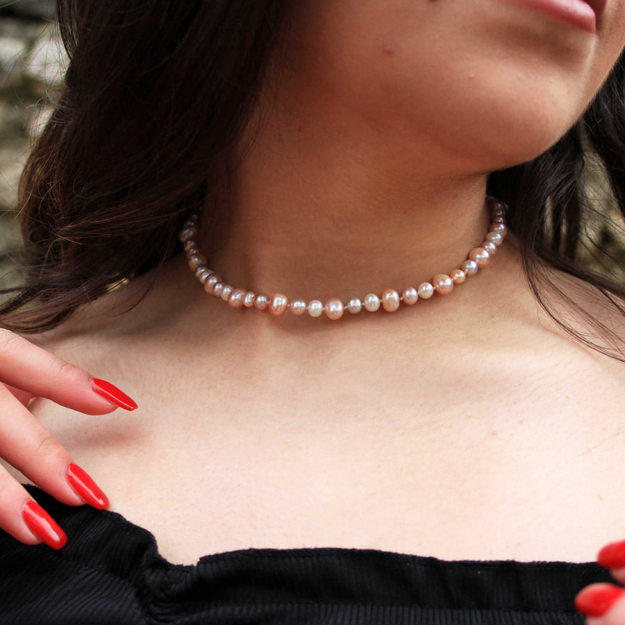 Pink Pearls Choker Necklace 18K Gold