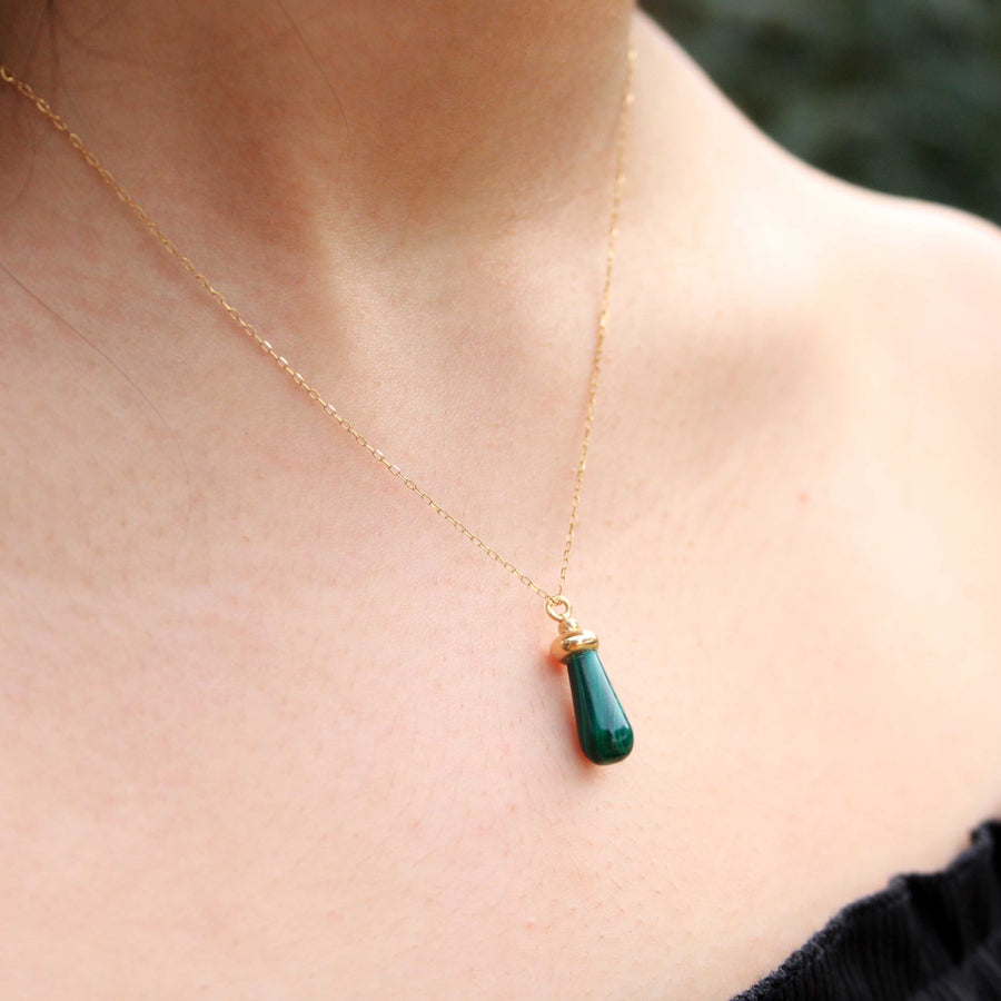 Malachite Drop Pendant Necklace 18K Gold