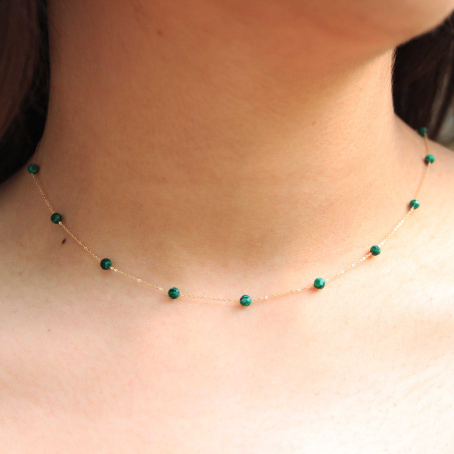 dainty malachite beads 19k gold chain necklace
