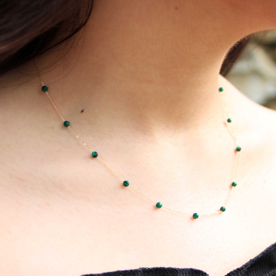 Dainty Malachite Necklace 18K Gold