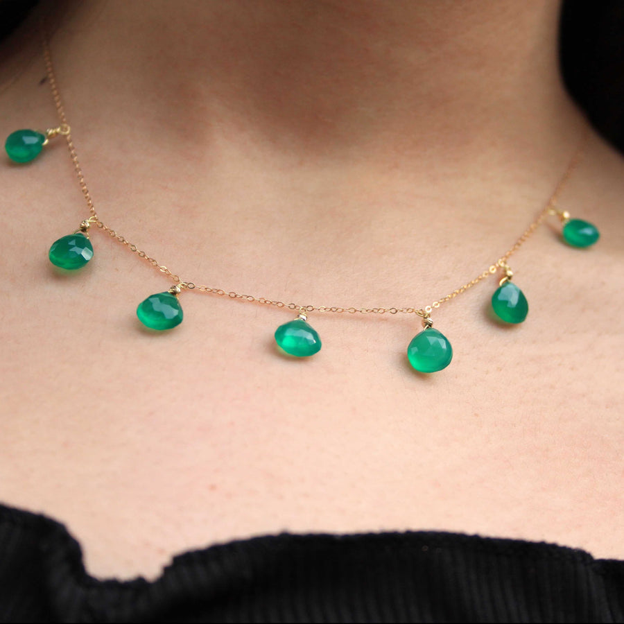 Green Agate Charms Necklace 18K Gold
