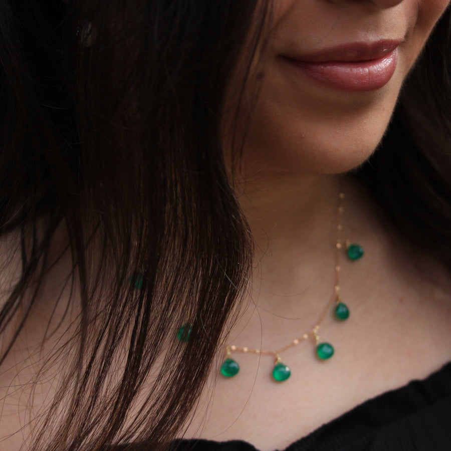 Green Agate Charms Necklace 18K Gold