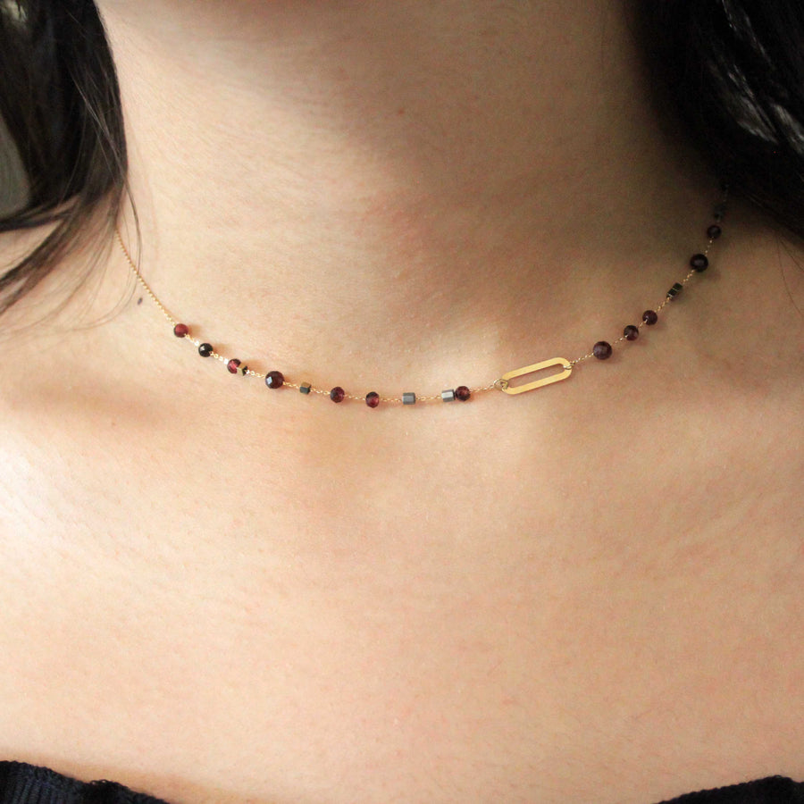 Garnet Beads Chain Necklace 18K Gold