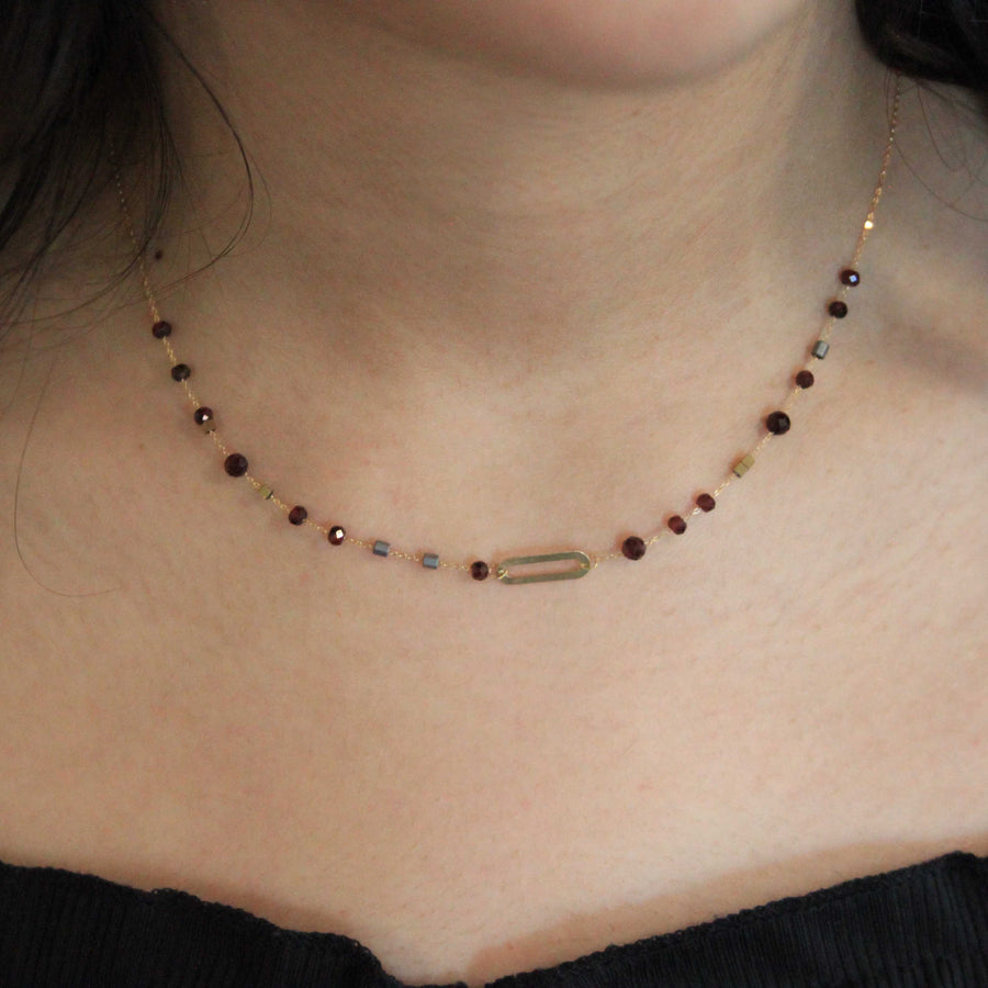 Garnet Beads Chain Necklace 18K Gold