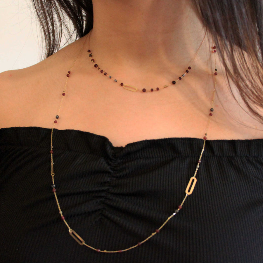 Garnet Beads Chain Necklace 18K Gold