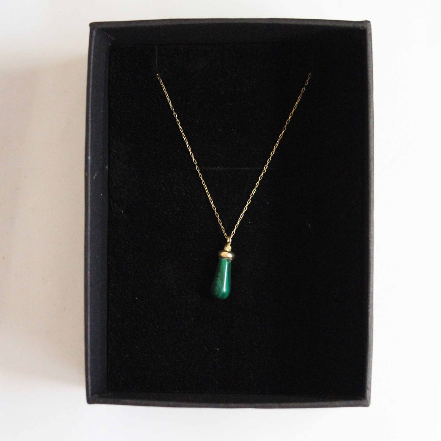 Malachite Drop Pendant Necklace 18K Gold