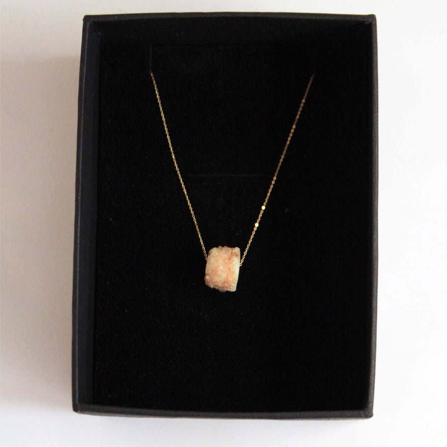 Raw Druzy Pendant Necklace 18K Gold
