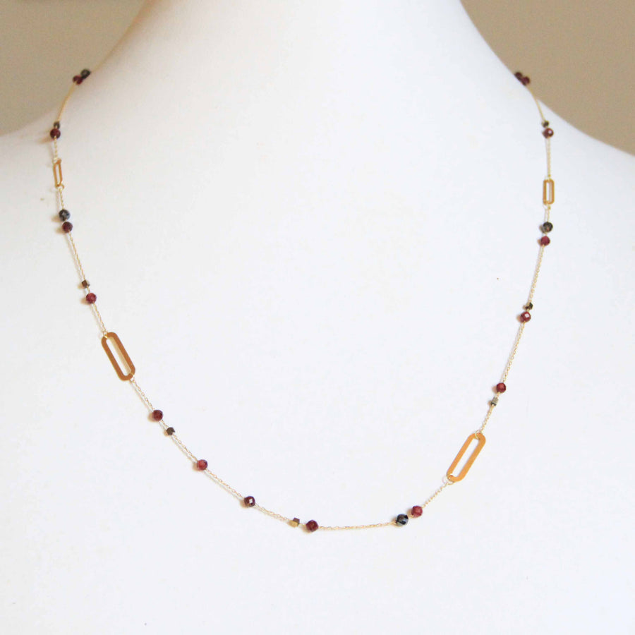 Long Garnet Beads Chain Necklace 18K Gold