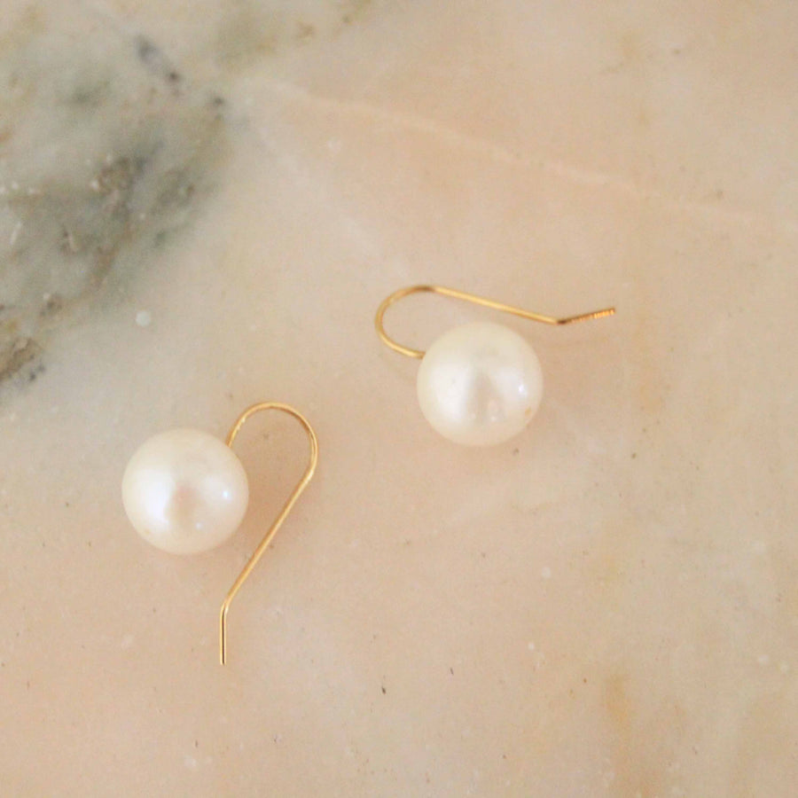 White Pearl Hook Earring 18K Gold
