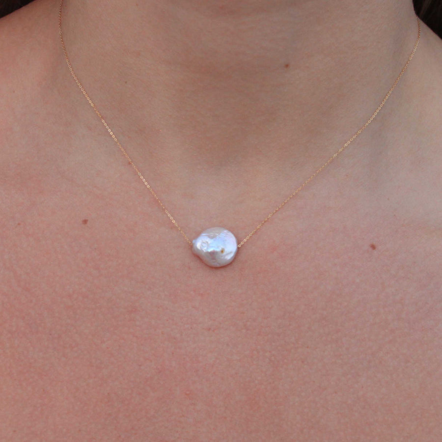 Coin Pearl Pendant Necklace 18K Gold