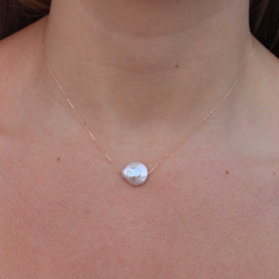 Coin Pearl Pendant Necklace 18K Gold