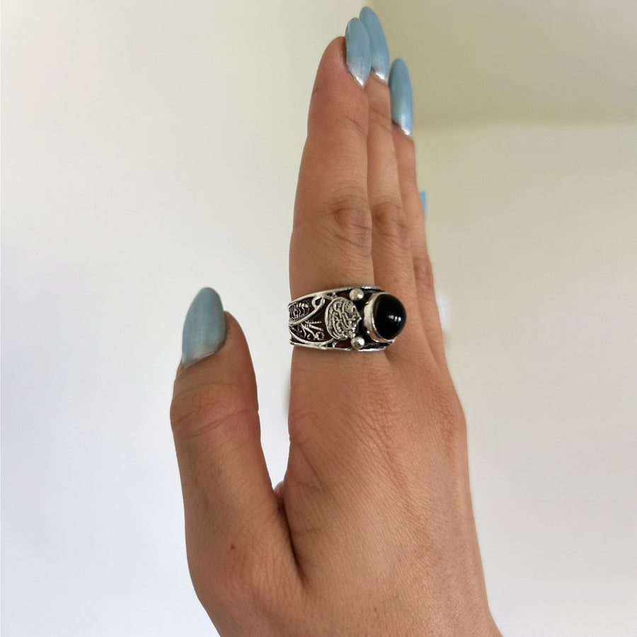 Antique Silver Black Onyx Ring