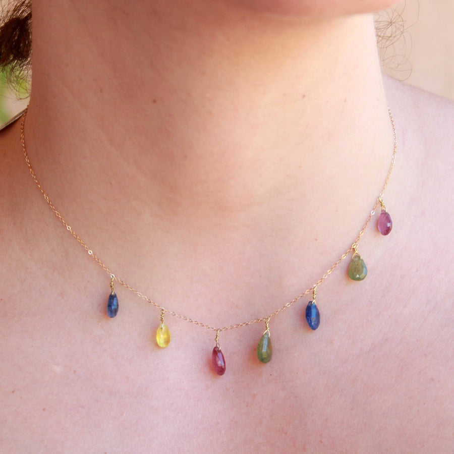 gold sapphire necklace | september birthstone necklace| Gemstone 18K Gold Necklace