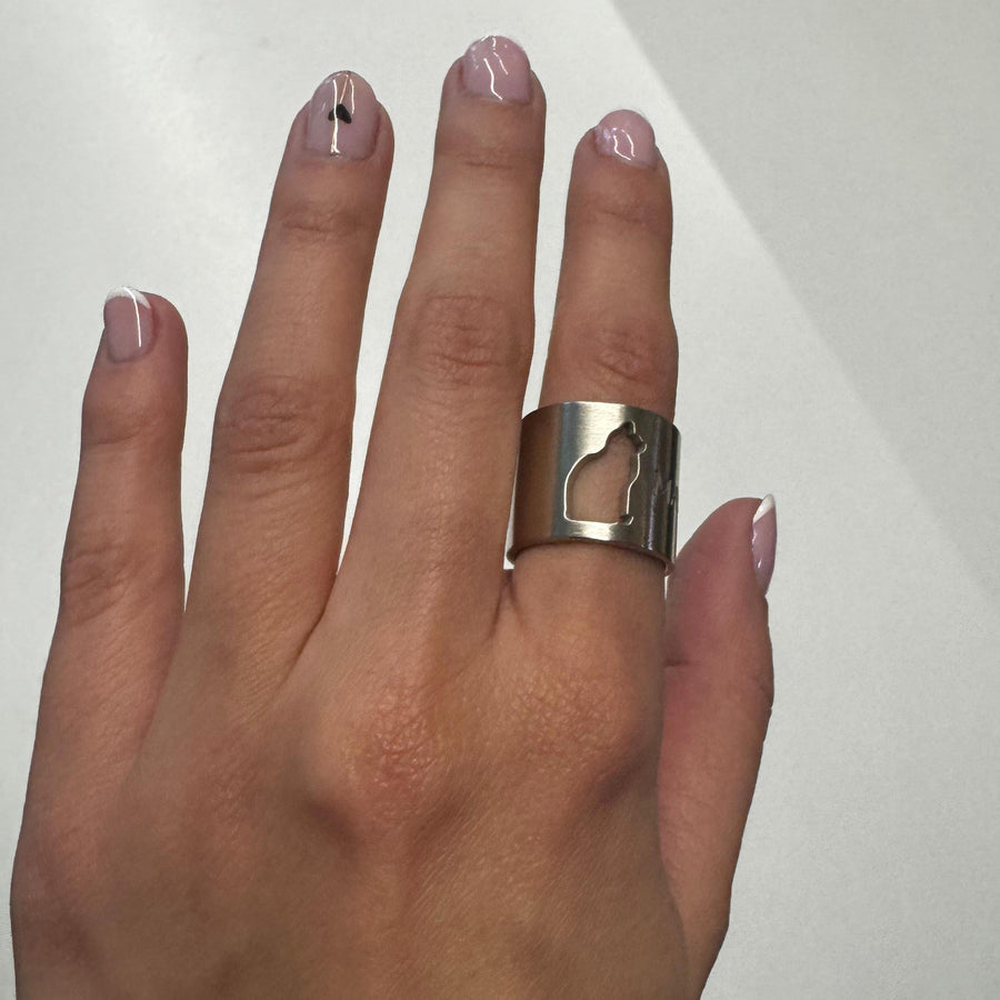 Customized Cat Ring with Cat Names - Silver