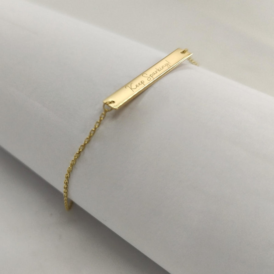 Custom engraved jewelry | Personalized gold bracelet | Customizable bar bracelet | Engraved nameplate bracelet 18k gold | custom message jewelry