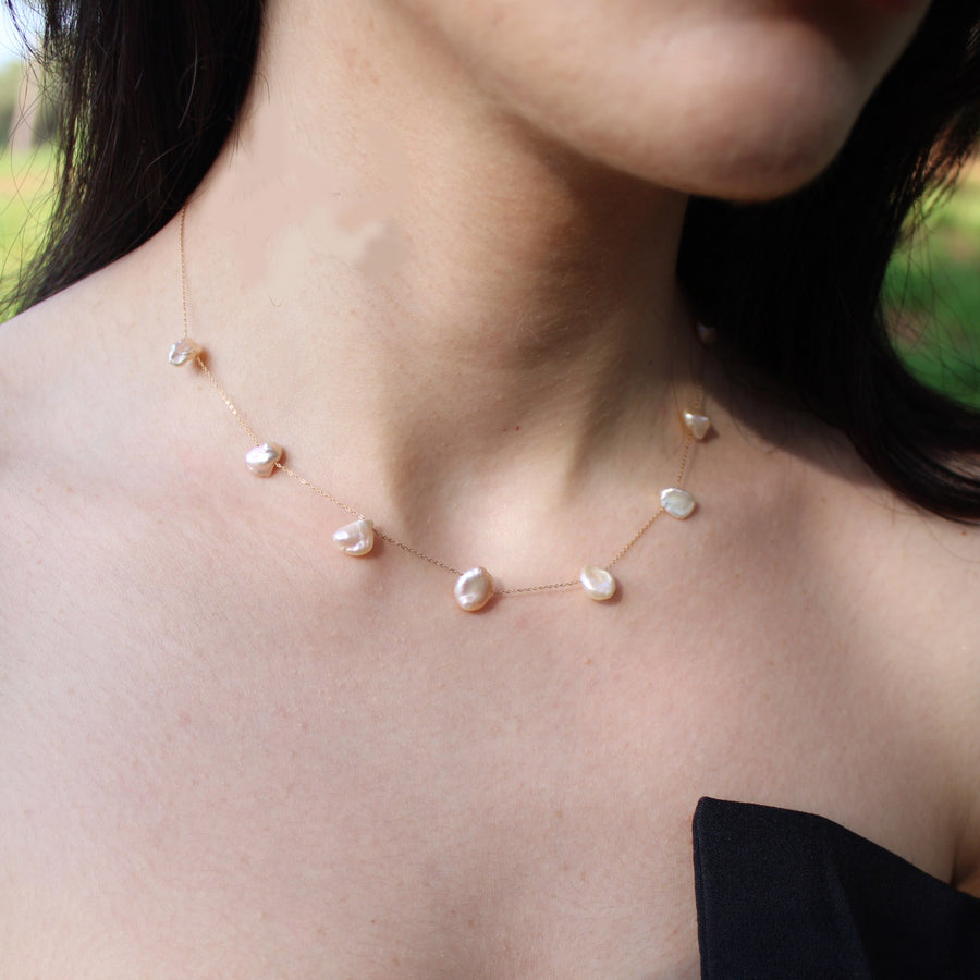 dainty pearl necklace 18k gold | modern pearl necklace