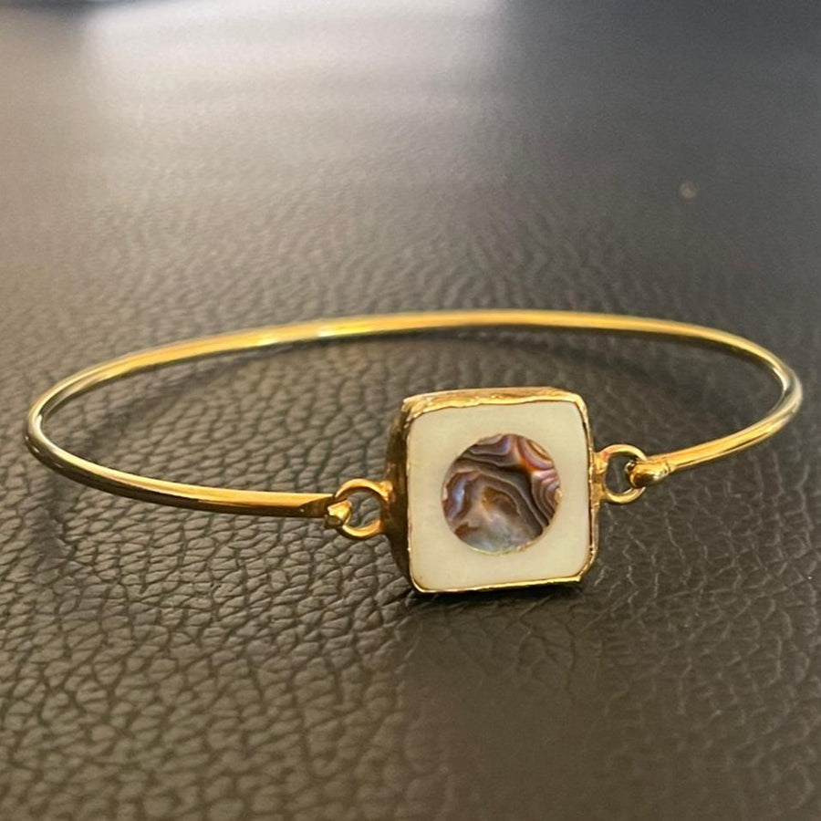 Gold Wire Bangle with Gemstone