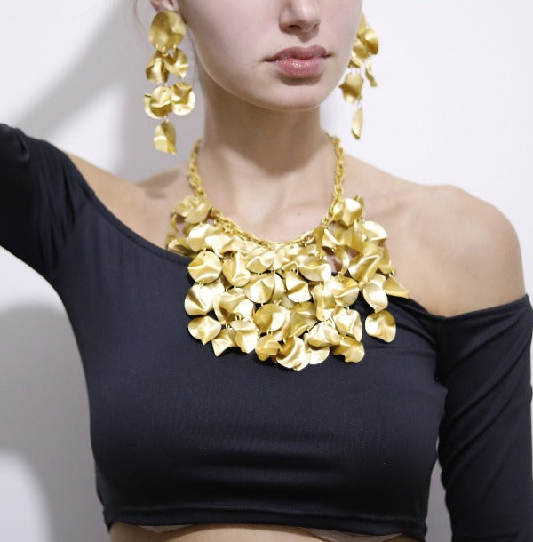 Big Gold Necklace | Gold Flakes Earrings Necklace Jewelry Set | Freya's Tears Set | NeoCityGarden