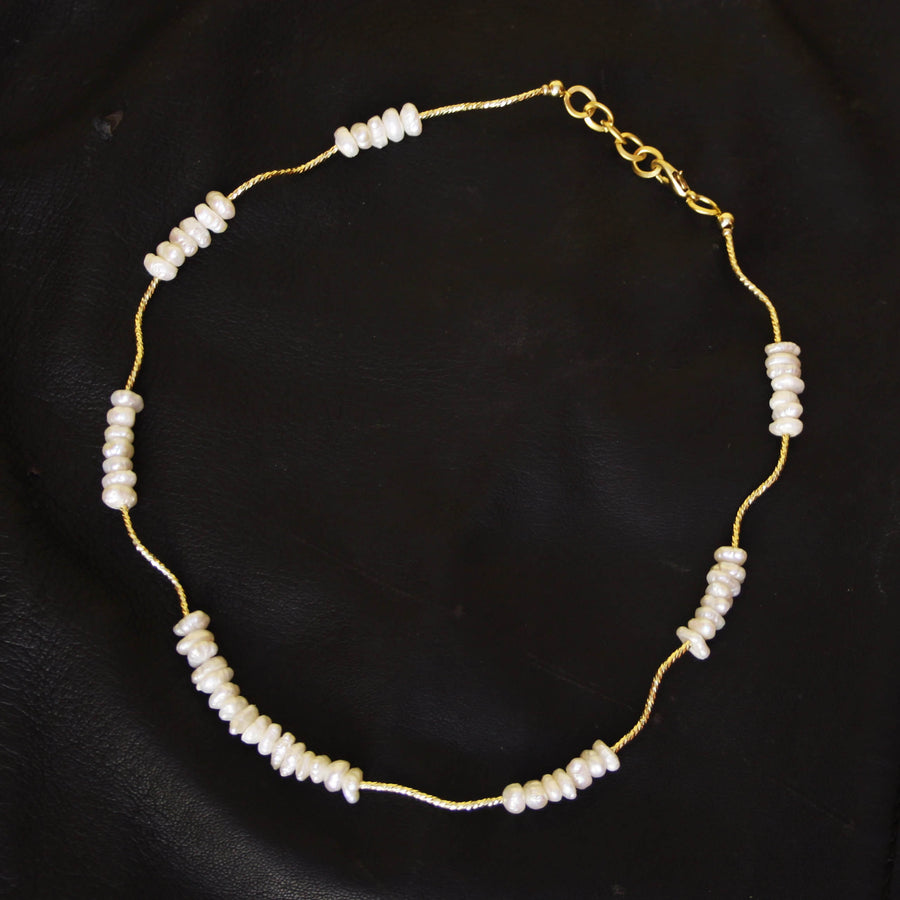 Gold Cable Chain Necklace with Pearls