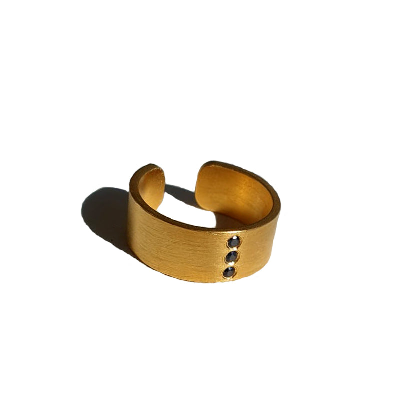 adjustable gold ring | band ring with stones | black crystal ring